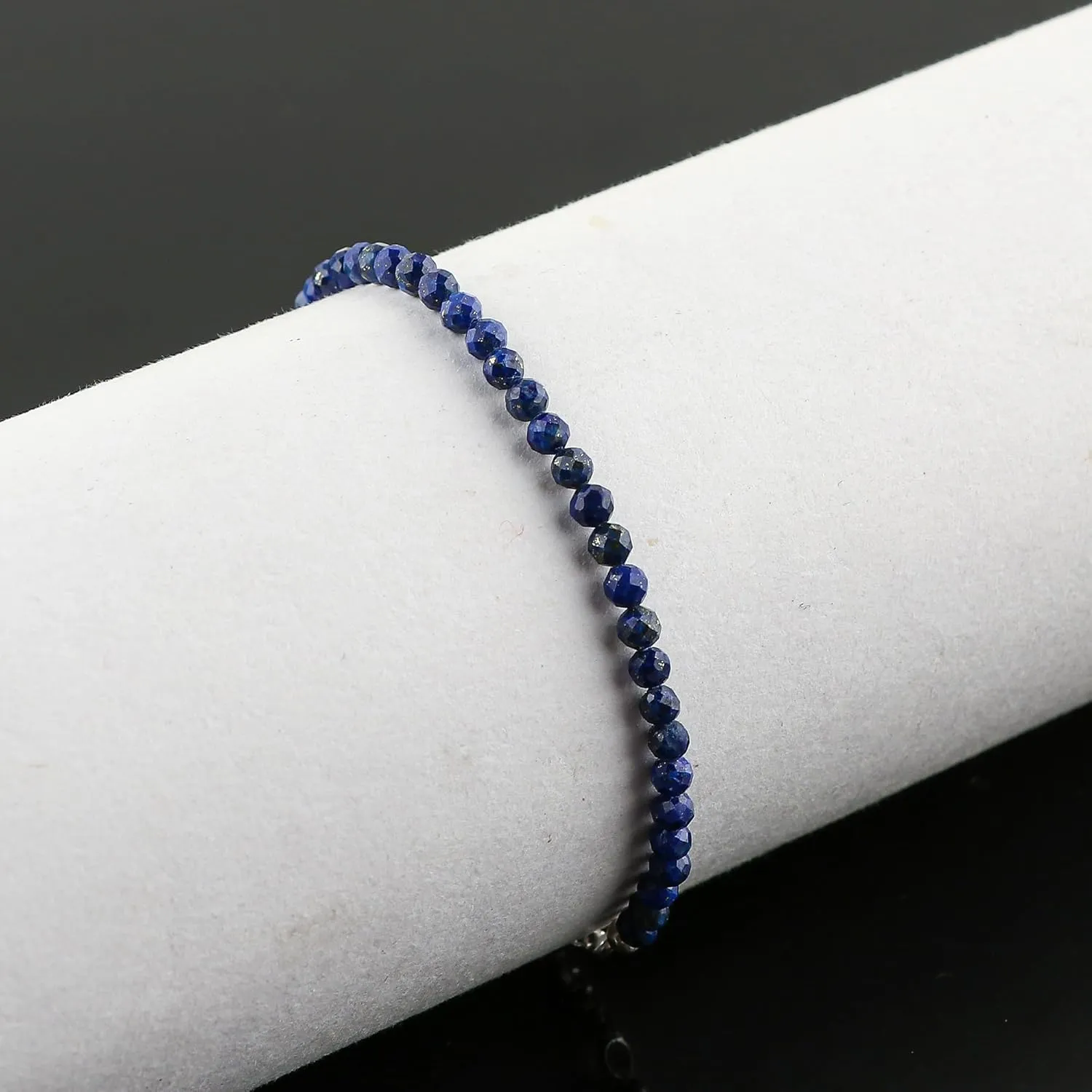Thecraftman Natural Gemstone Round Beads Bolo Bracelet, Chakra Healing Crystals, Silver Plated, Adjustable Slider, Gift for Women, Birthday, Wedding, Handmade, Adjustable Bracelets (Lapis Lazuli)
