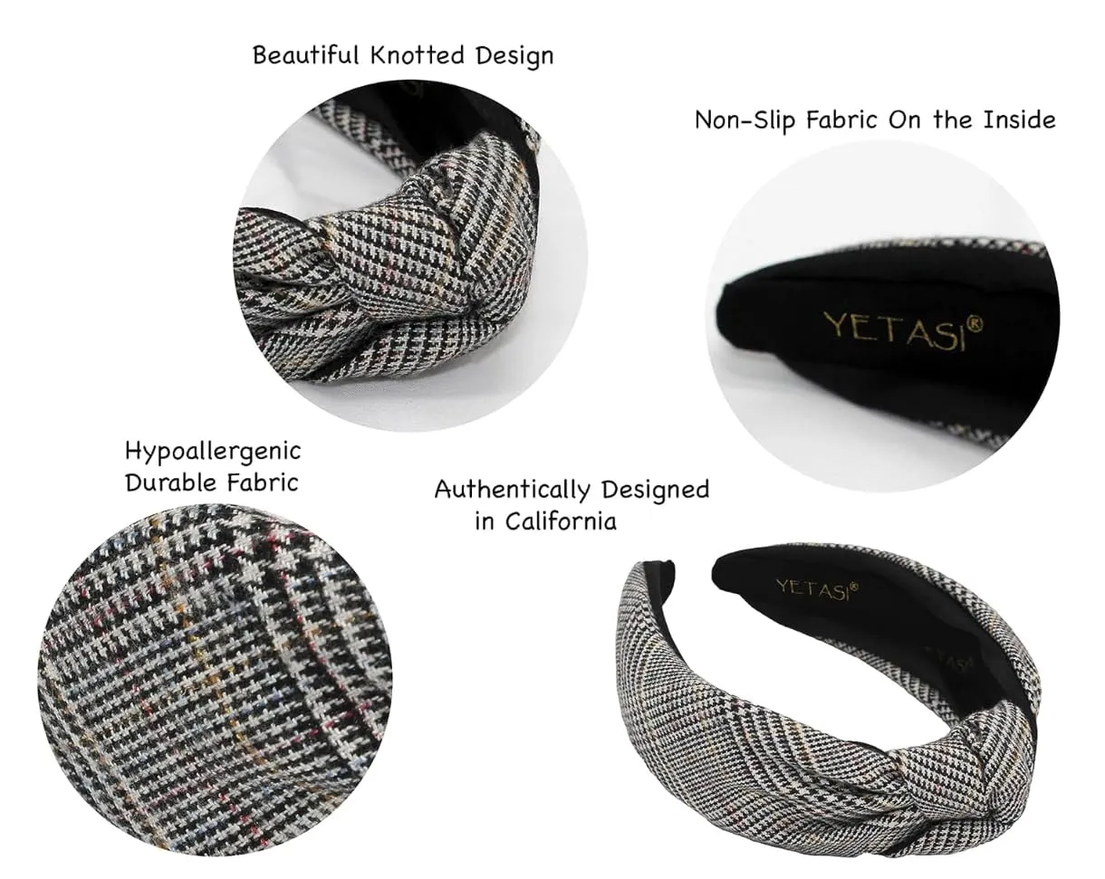 Thick 2.5 Inches Top Knot Headbands for Women are Trendy. Plaid Black Knotted Headband is a Designer Head band Fashion for Girls