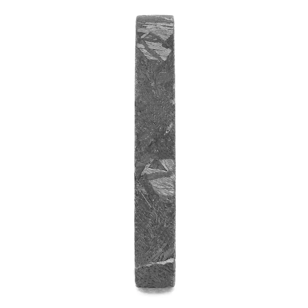 Thin Meteorite Women's Wedding Band With Whiskey Barrel Wood Sleeve