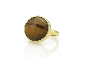 Tiger Eye Gold Statement Ring - 18k & 24k Vermeil Options - Bold Minimalist Design - Ideal Jewelry for Women