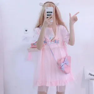 Tiny Heart Bunny  score Dress Kawaii Academia Y2K Cottagecore Coquette Fairycore Dollette Princesscore
