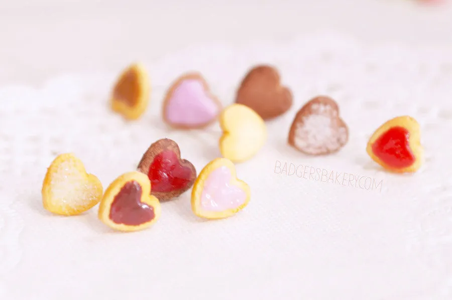 Tiny HEART COOKIE Earrings, Cute Heart Studs, Sweet Jewelry