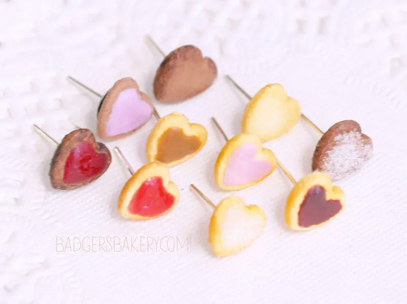Tiny HEART COOKIE Earrings, Cute Heart Studs, Sweet Jewelry