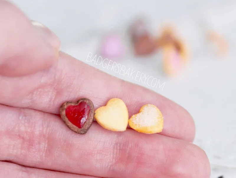 Tiny HEART COOKIE Earrings, Cute Heart Studs, Sweet Jewelry