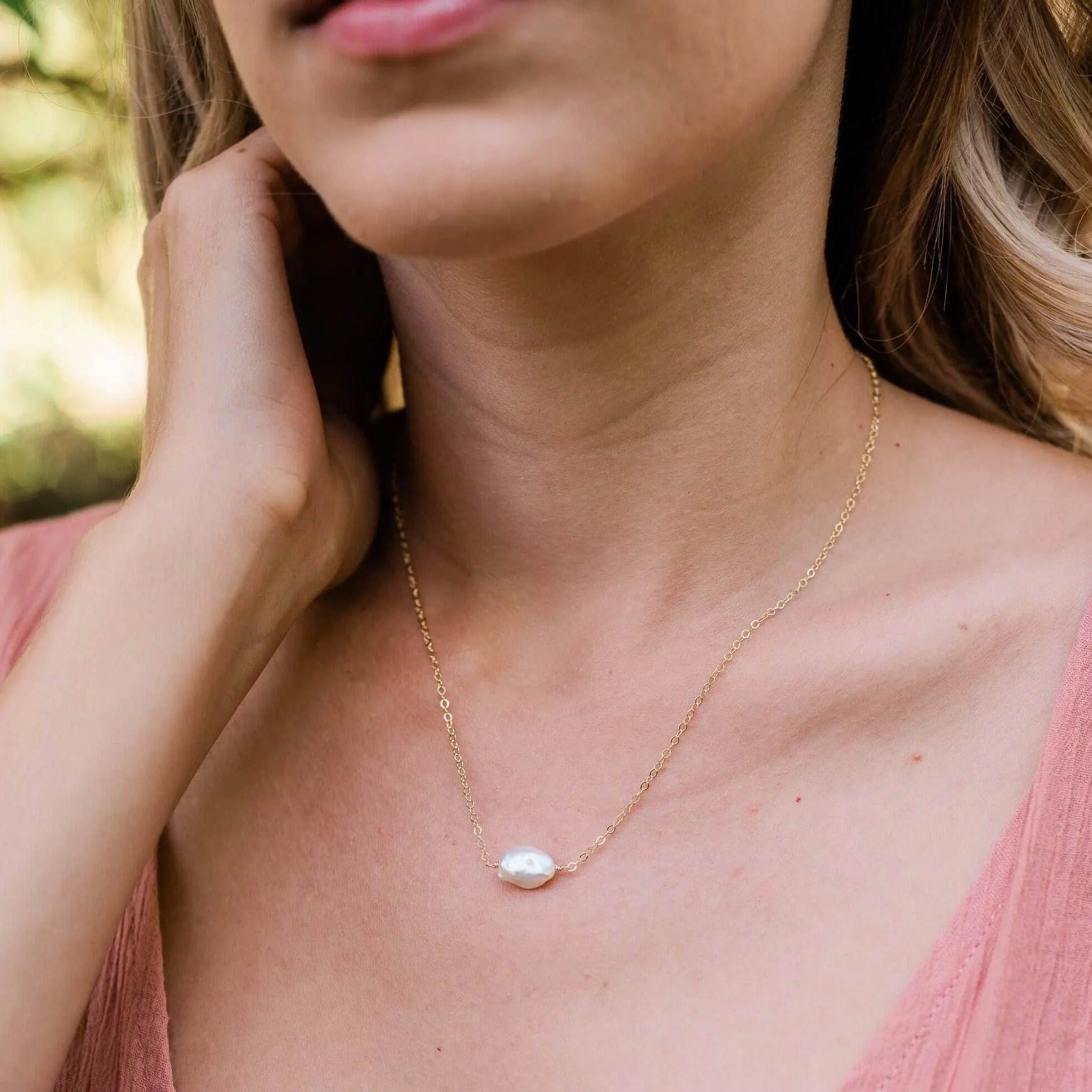 Tiny Raw White Freshwater Pearl Crystal Nugget Necklace