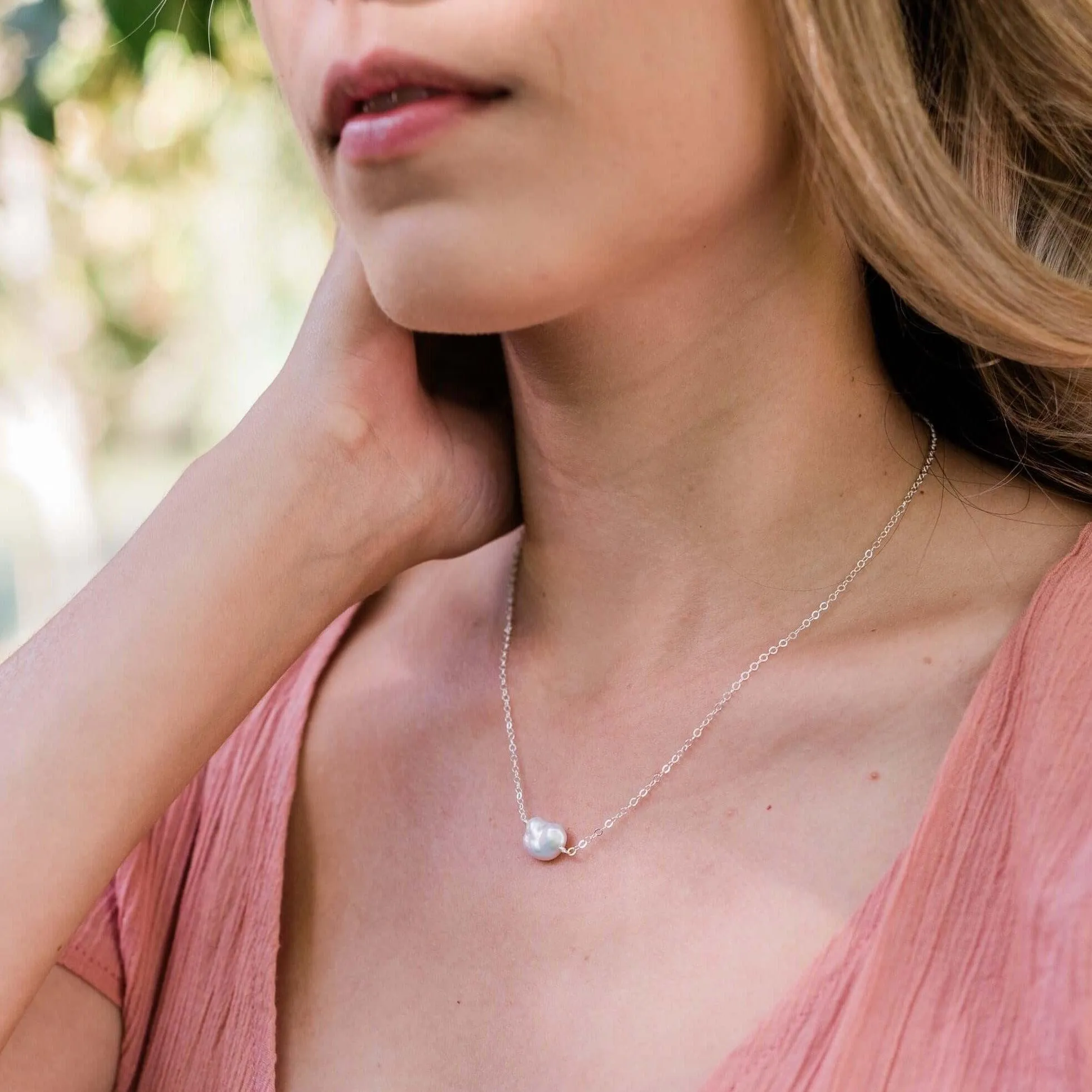 Tiny Raw White Freshwater Pearl Crystal Nugget Necklace