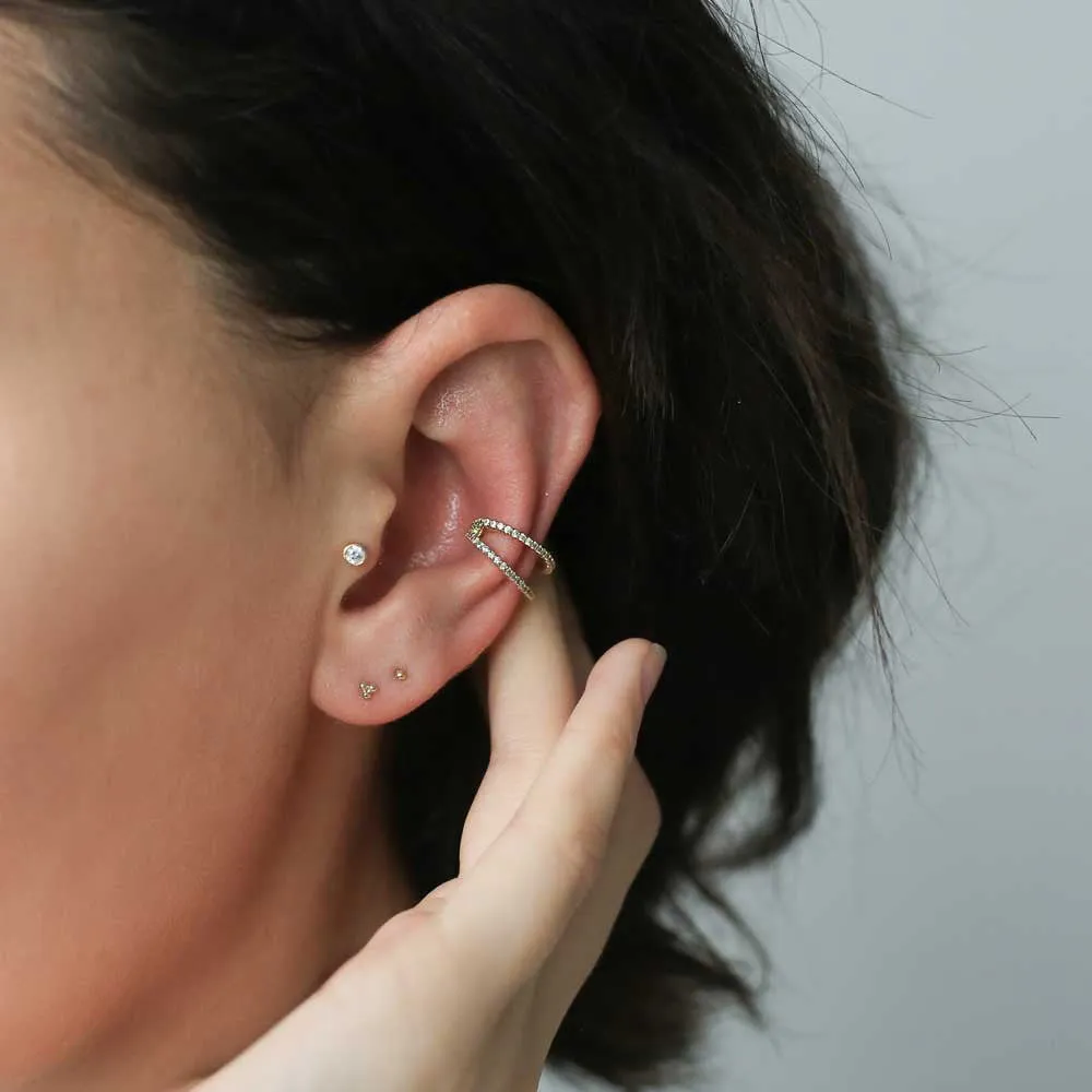Tiny Trinity Studs in 14k Gold