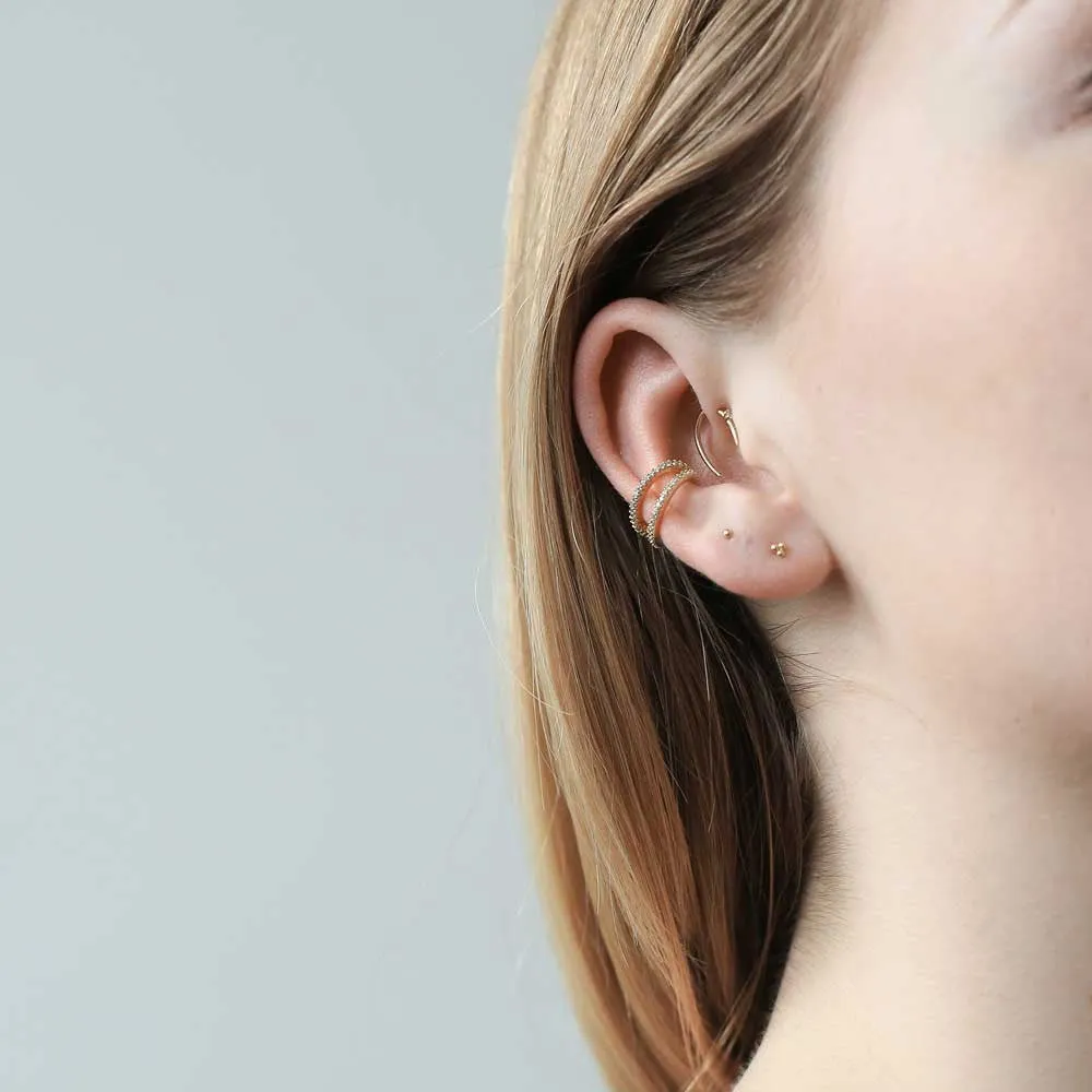 Tiny Trinity Studs in 14k Gold