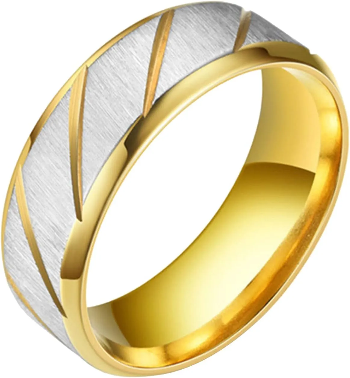 Titanium Steel Statement Ring Double Beveled Edge Promise Ring Stylish Minimalist Design Anniversary Ring for Men (Gold, 7)