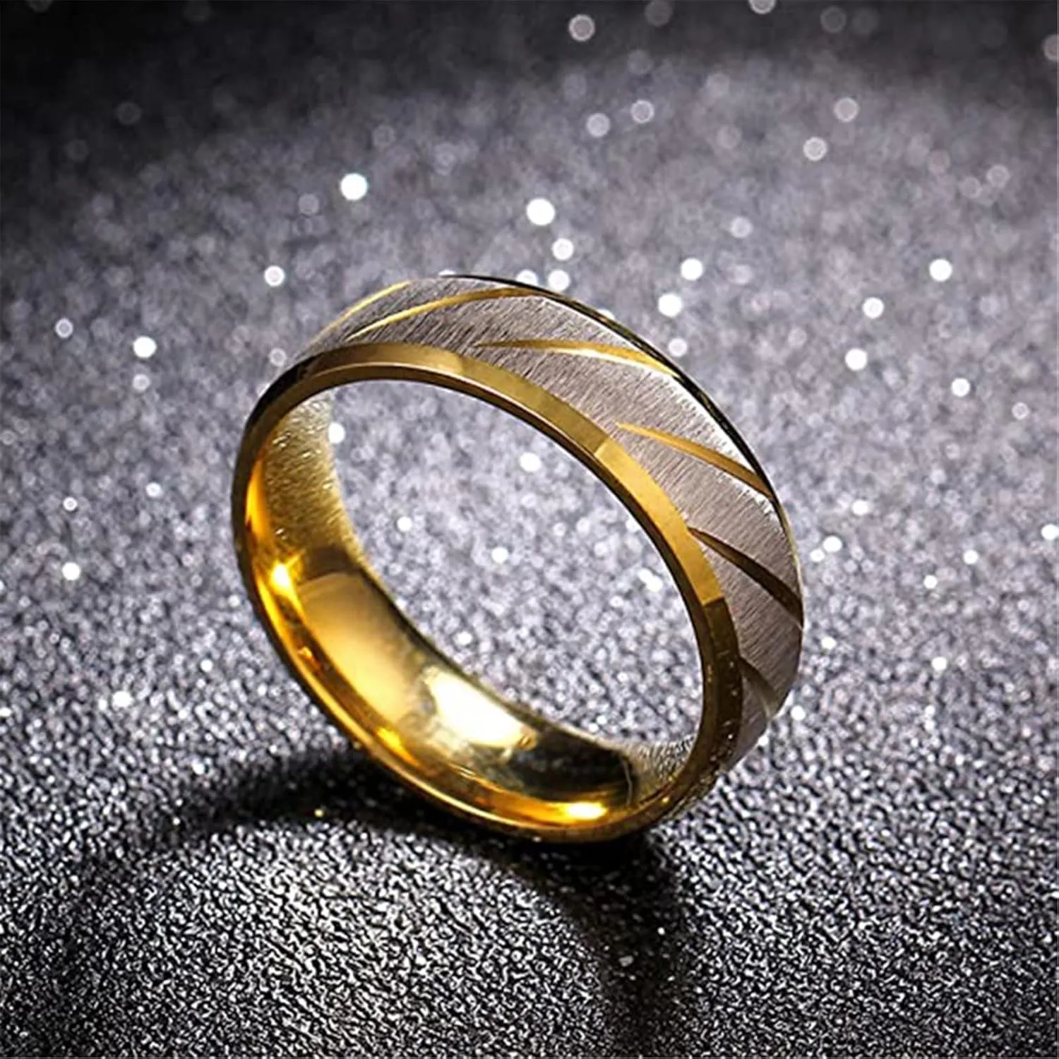 Titanium Steel Statement Ring Double Beveled Edge Promise Ring Stylish Minimalist Design Anniversary Ring for Men (Gold, 7)