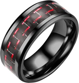 Titanium Wedding Band Men Tungsten Carbide Ring Black/Red/Blue/Green Carbon Fiber Inlay Polished Finish Edges