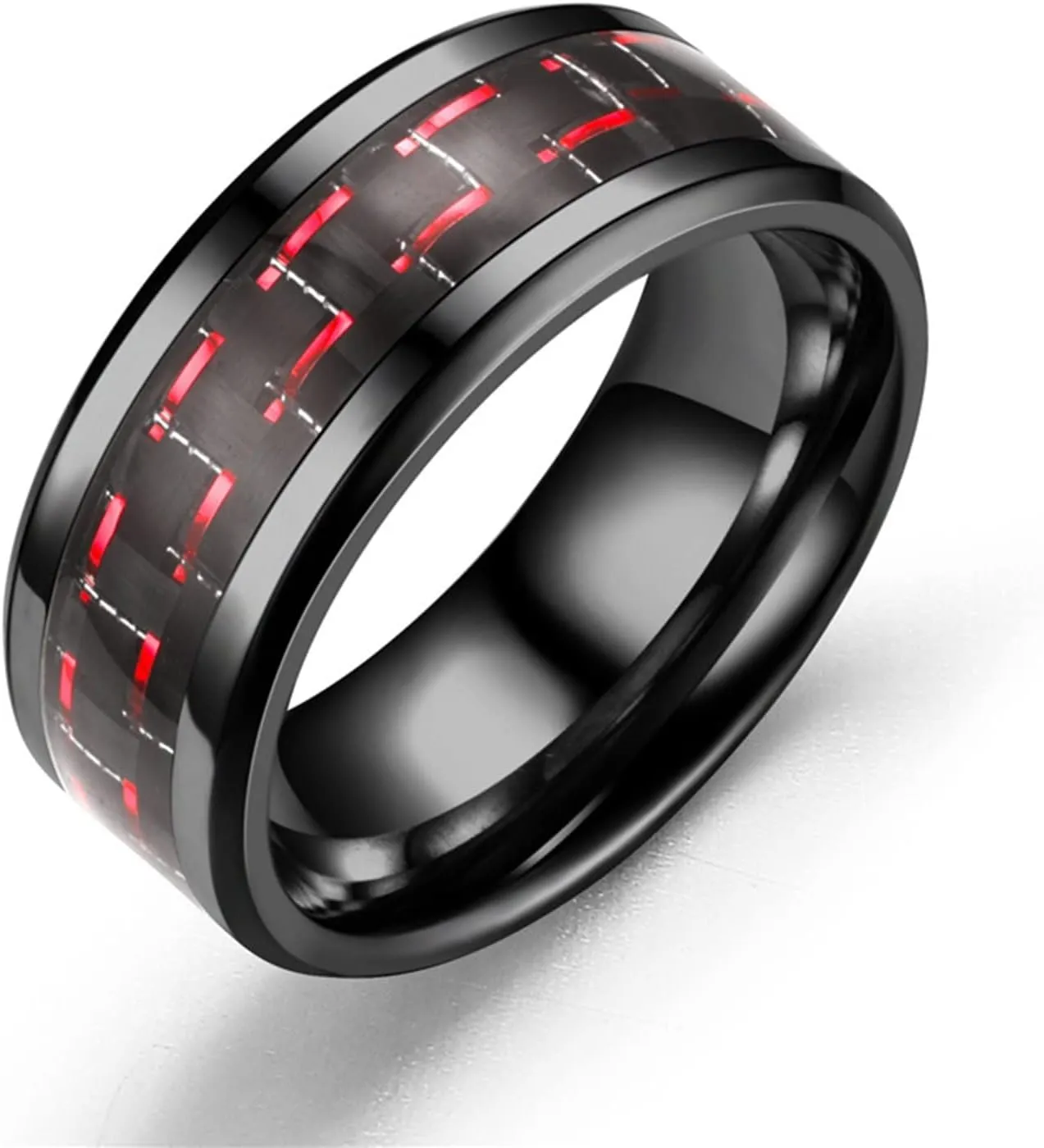 Titanium Wedding Band Men Tungsten Carbide Ring Black/Red/Blue/Green Carbon Fiber Inlay Polished Finish Edges