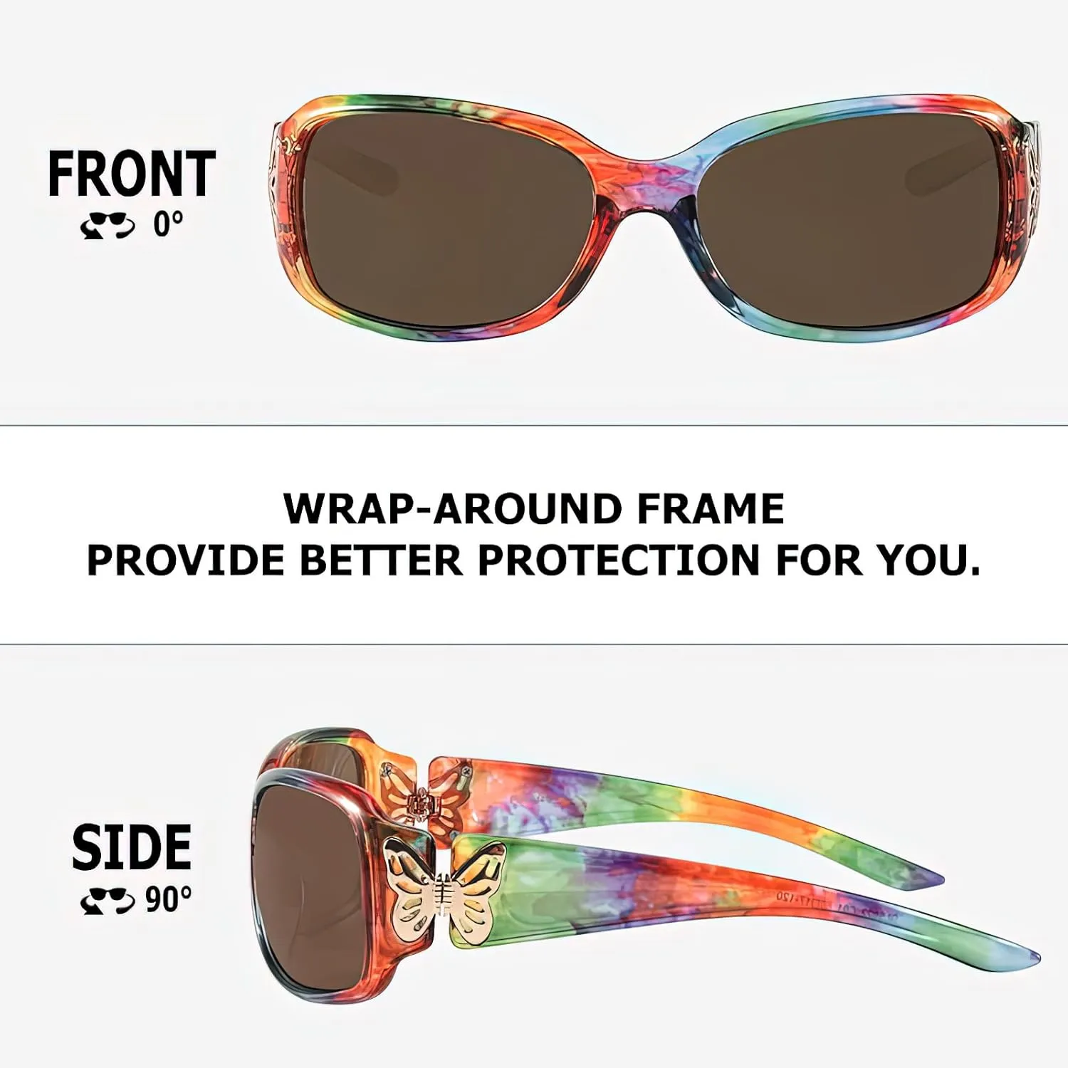 TJUTR Polarized Sunglasses for Women with Wrap Around Butterfly Design, Trendy Jackie-O Style for UV400 Protection