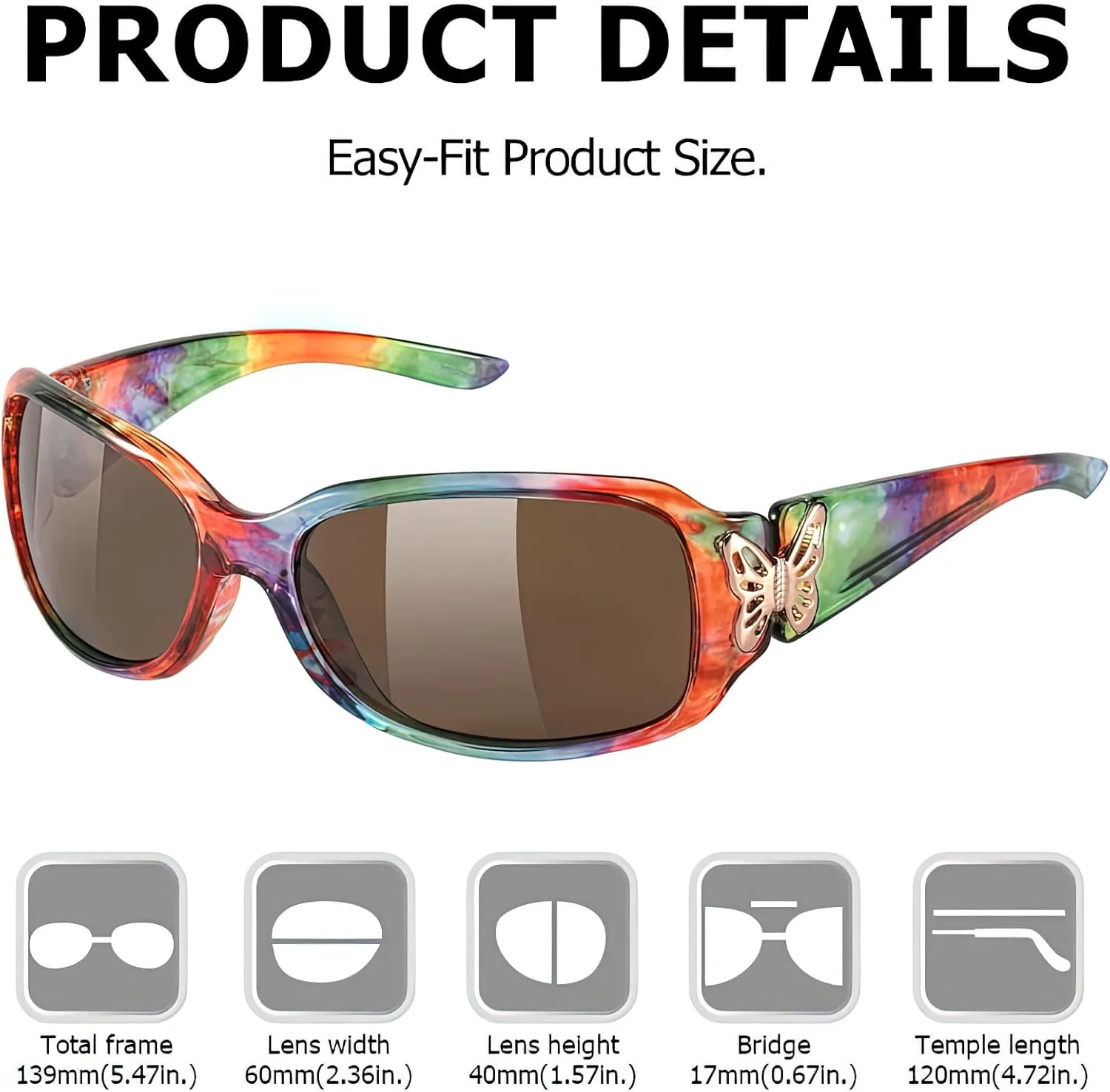 TJUTR Polarized Sunglasses for Women with Wrap Around Butterfly Design, Trendy Jackie-O Style for UV400 Protection