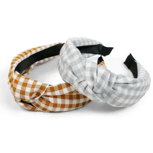 Tobeffect Plaid Knotted Headbands for Women and Girls, Boho Checked Knot Head Bands for Women's Hair Non Slip Hairbands Checkered Hair Accessories