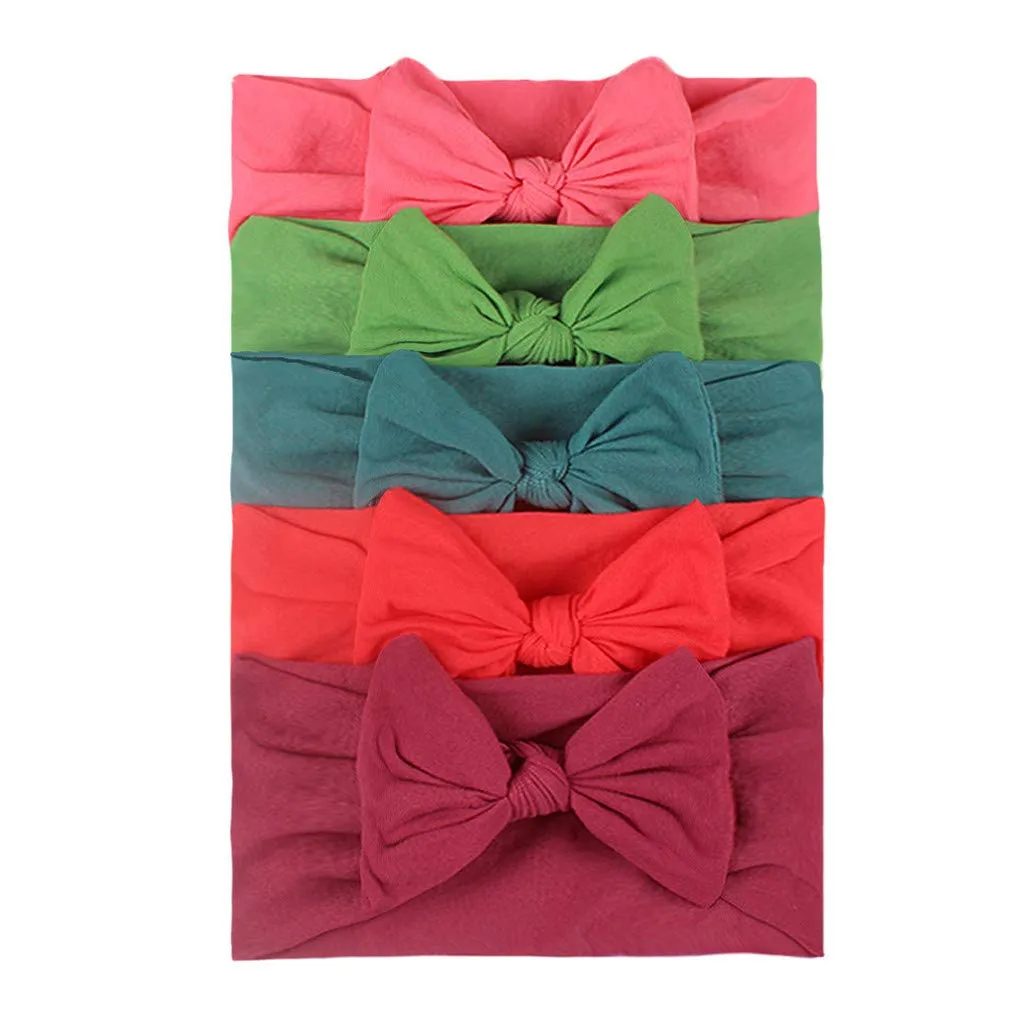Toddler Elastic Headbands Baby Band Girls Hair Accessories Headwear Toddler Turban 5PCS Headband Bow Baby (A, One Size)
