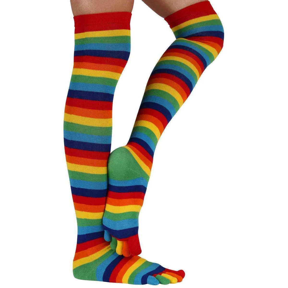 TOETOE Striped Over The Knee Toe Socks - Multi-colour