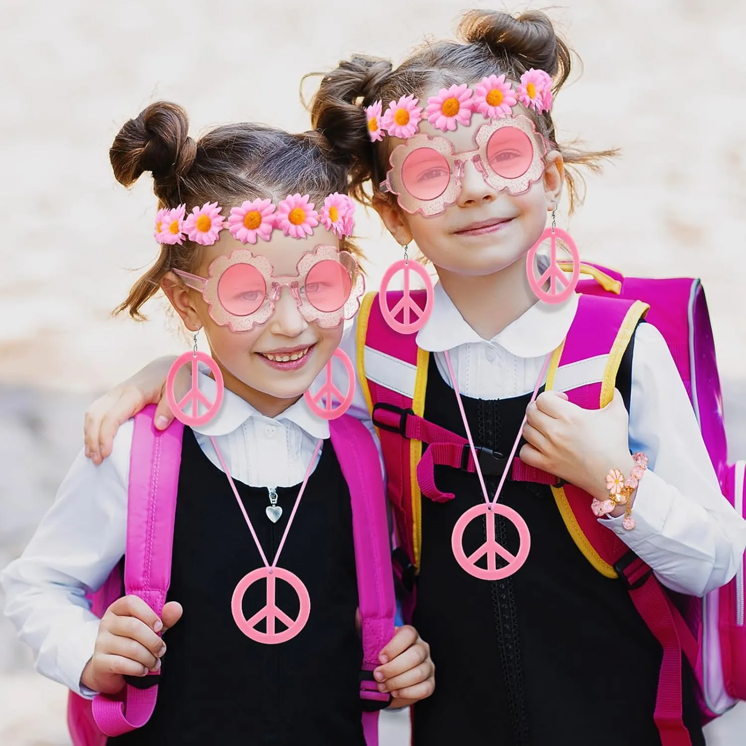 Tondiamo 5 Pcs Kids Hippie Costume Accessories 60s 70s Toddler Girl Outfit Boho Peace Sign Daisy Flower for Halloween Cosplay