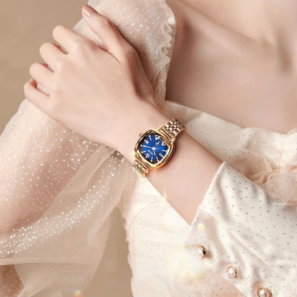 TOOCAT Rose Gold Women's Watches Fashion Casual Dress Watches Simple Square Quartz Watches Steel Strap Women's Watches Ladies Pointer Waterproof Watches