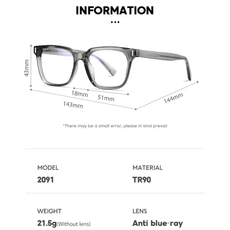 TR90 Blue Light Blocking Men's Square Glasses Radiation Protection Eyeglasses Women Transparent Fashion Eyewear