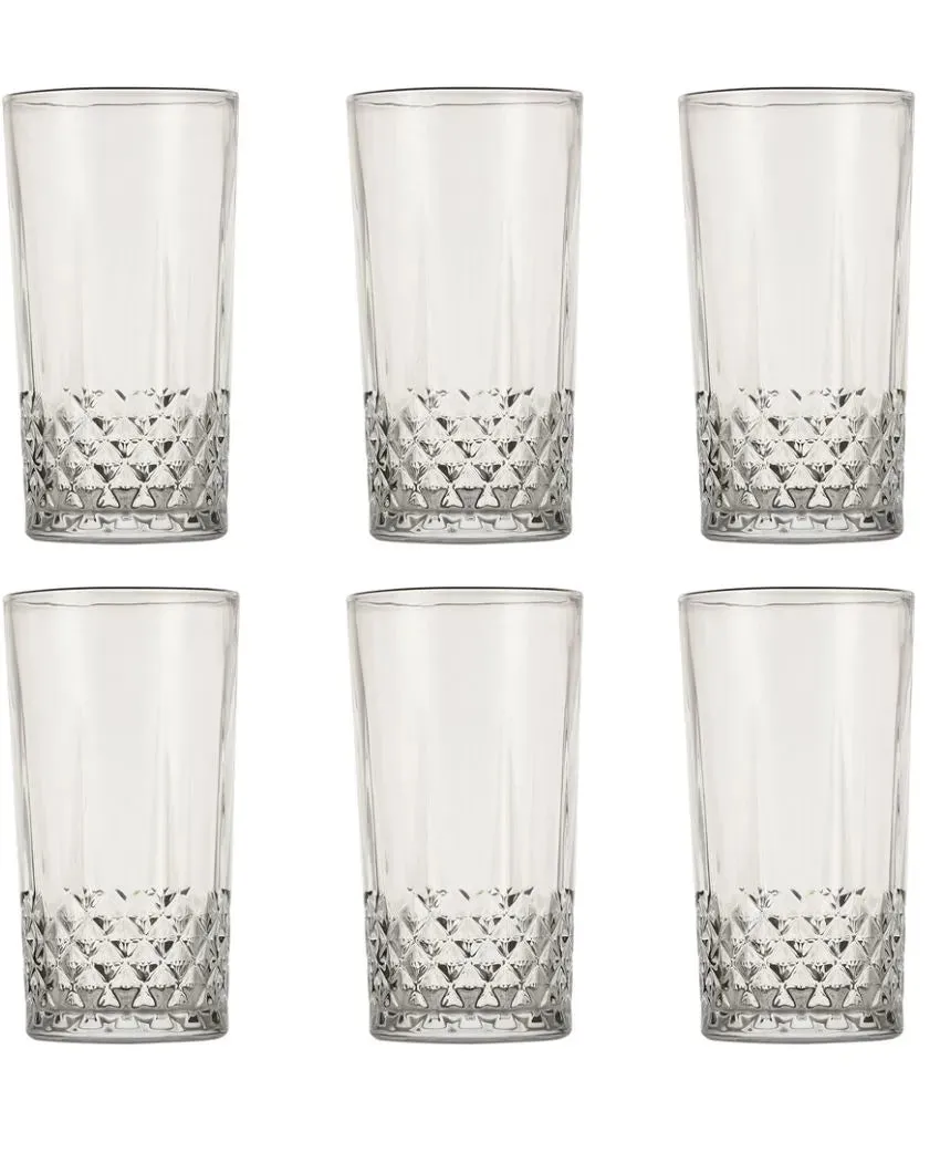 Transparent Diamond Cut Juice Glasses | 300 ml | Set Of 6
