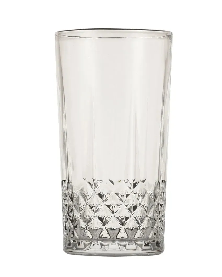 Transparent Diamond Cut Juice Glasses | 300 ml | Set Of 6