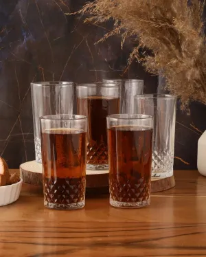 Transparent Diamond Cut Juice Glasses | 300 ml | Set Of 6
