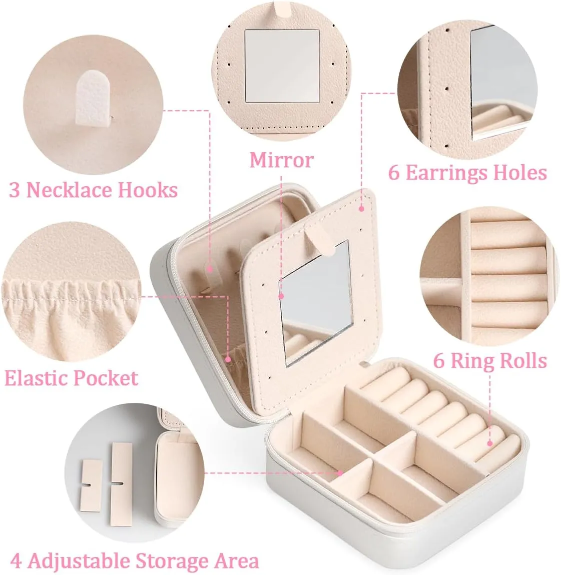 Travel Jewelry Case Organizer Cute Sloth Patterned Necklace Earring Organizer Box Small Jewelry Travel Case with Mirror for Women Girls Sister