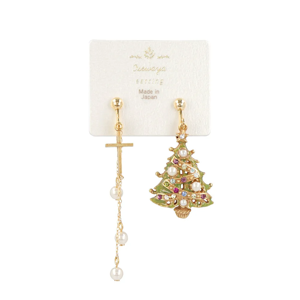 Tree and Cross Clip On Earrings