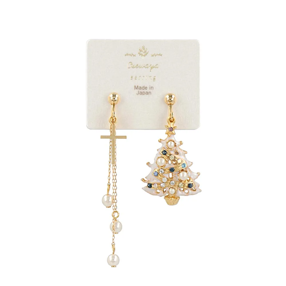 Tree and Cross Clip On Earrings