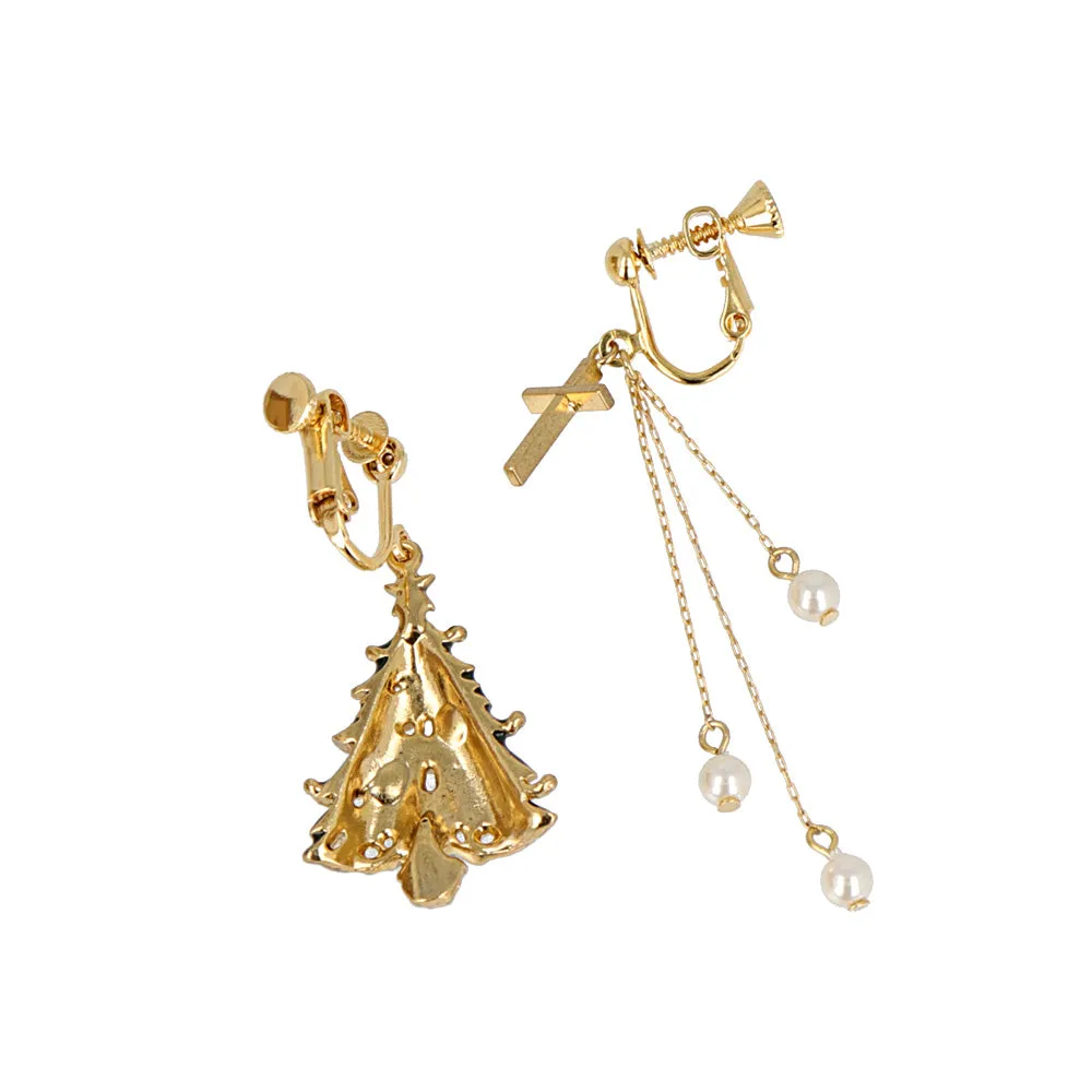 Tree and Cross Clip On Earrings