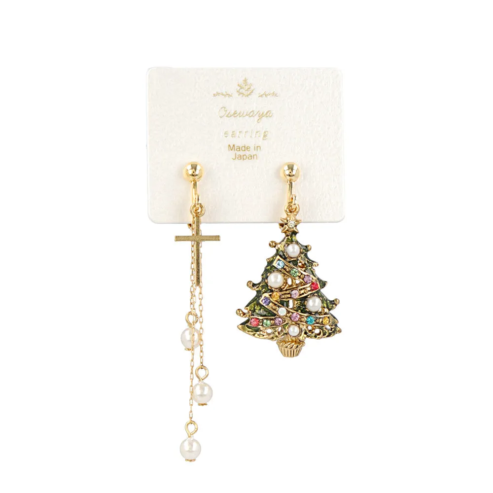 Tree and Cross Clip On Earrings