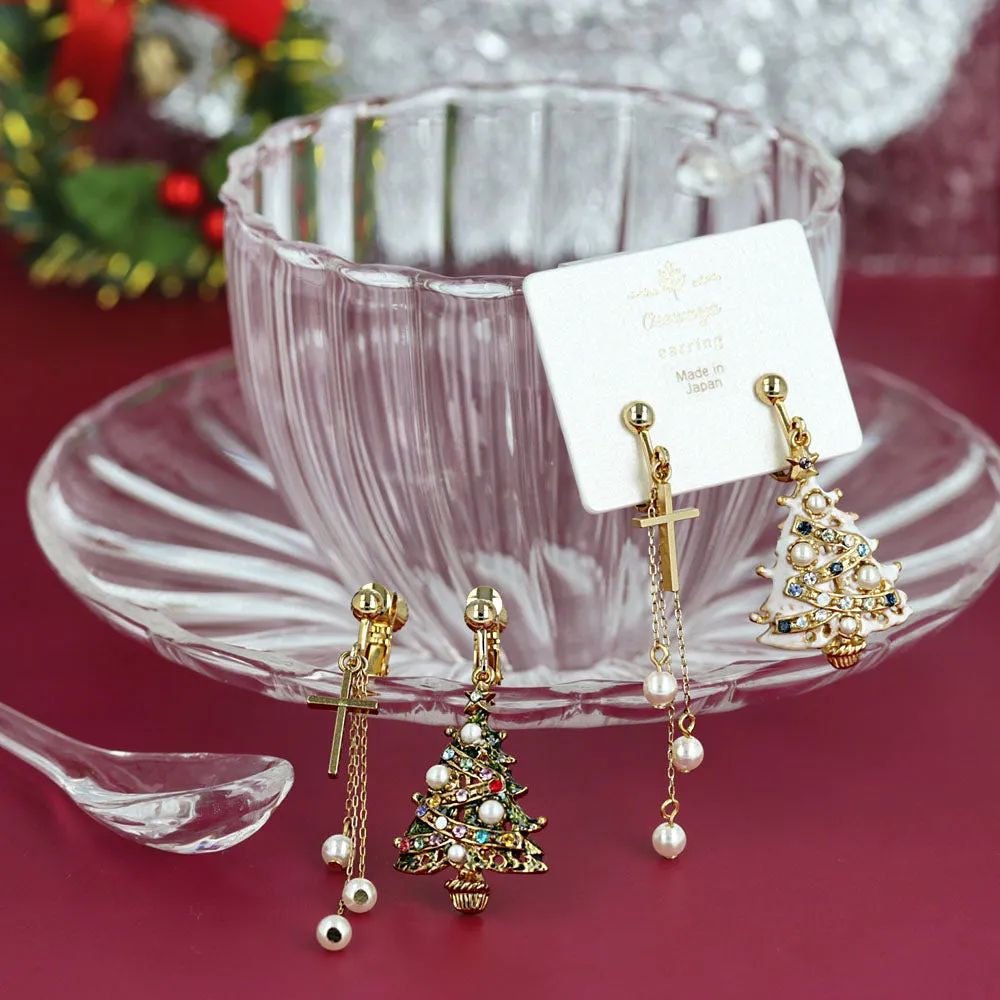 Tree and Cross Clip On Earrings