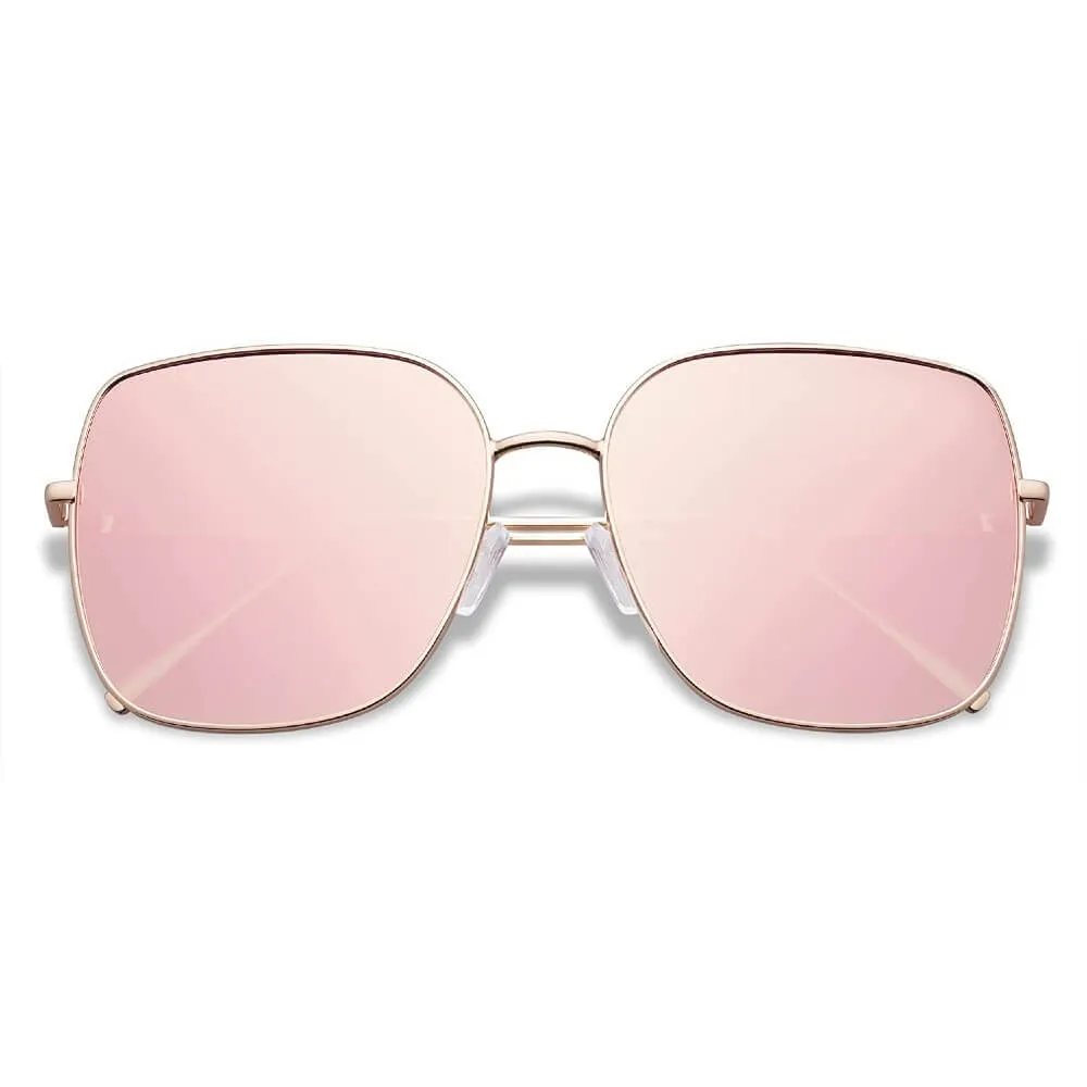 Trendy Oversized Square Metal Frame Sunglasses Flat Mirrored Lens UV Protection for Women Men - Nala