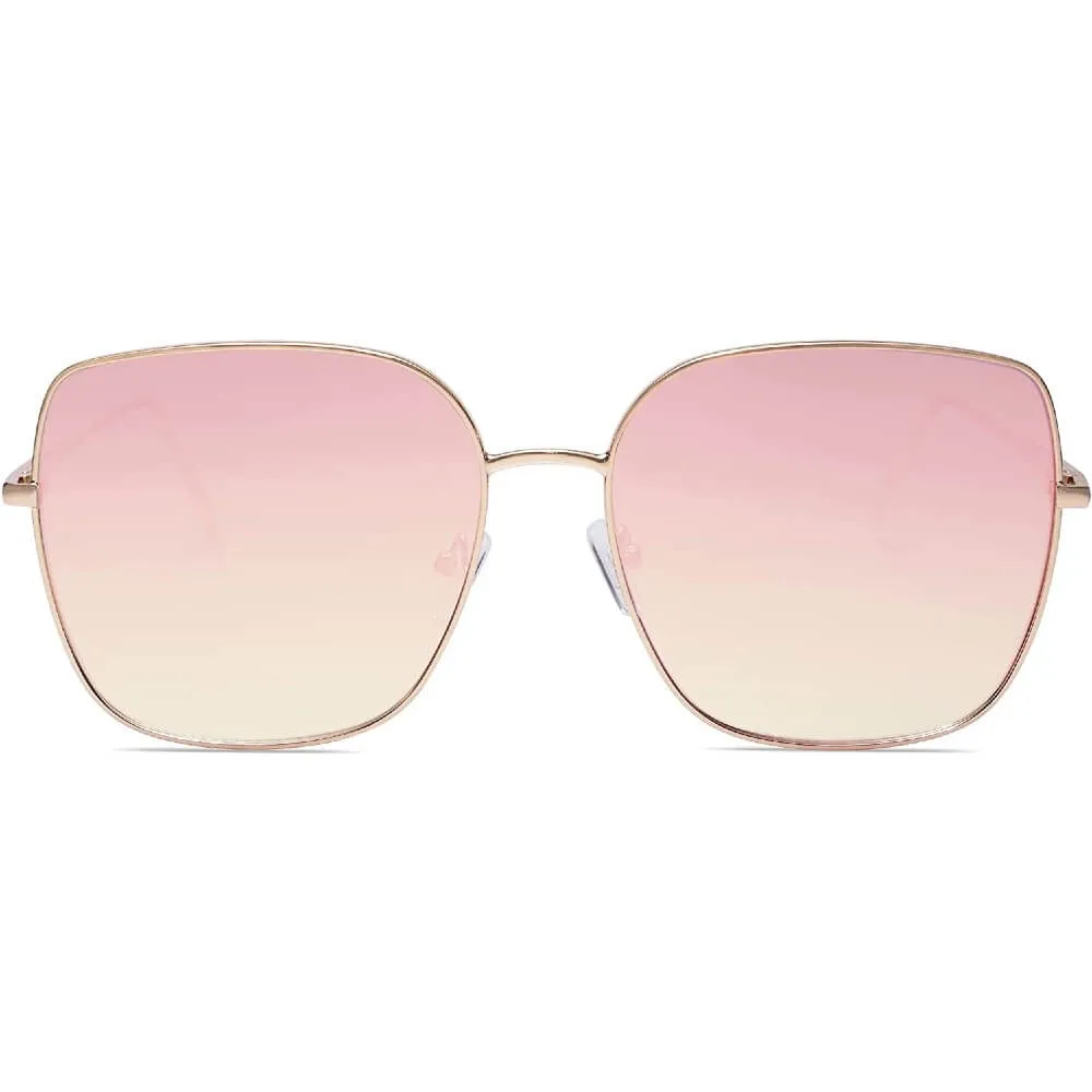 Trendy Oversized Square Metal Frame Sunglasses Flat Mirrored Lens UV Protection for Women Men - Nala