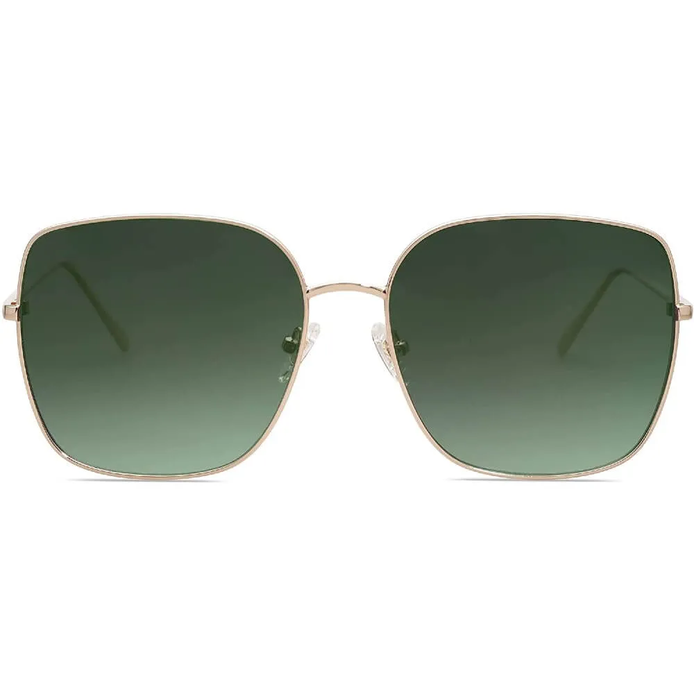 Trendy Oversized Square Metal Frame Sunglasses Flat Mirrored Lens UV Protection for Women Men - Nala