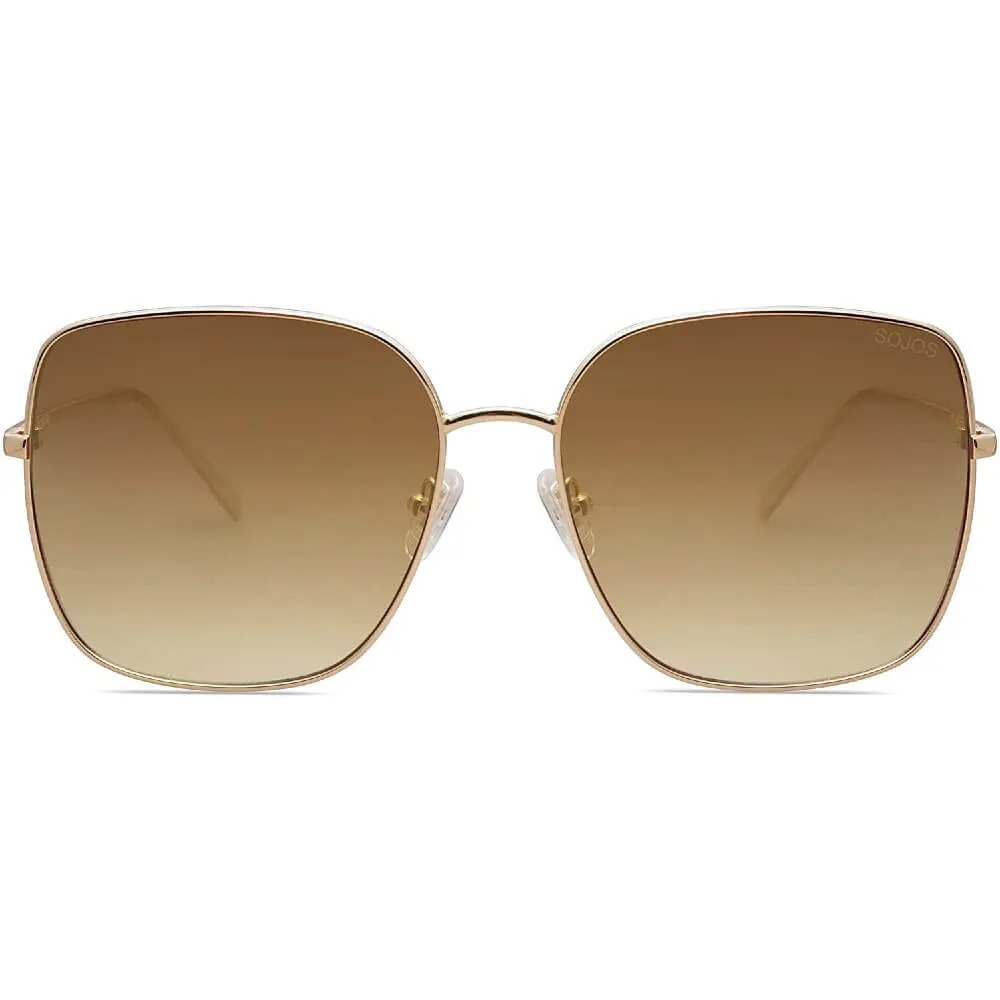 Trendy Oversized Square Metal Frame Sunglasses Flat Mirrored Lens UV Protection for Women Men - Nala