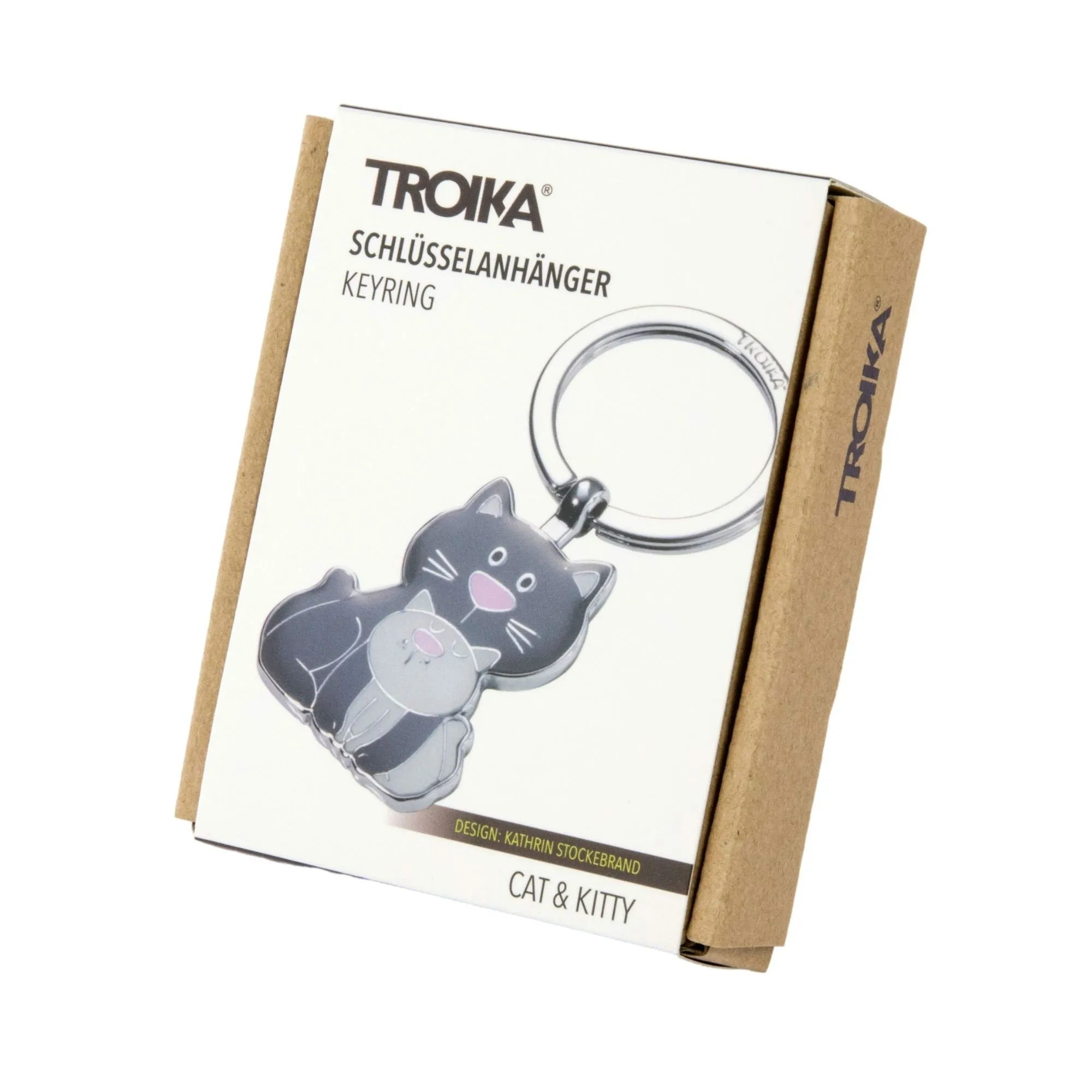 Troika Cat with Kitten Charm Keychain