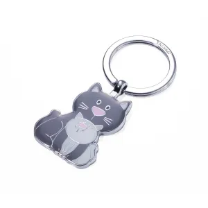 Troika Cat with Kitten Charm Keychain