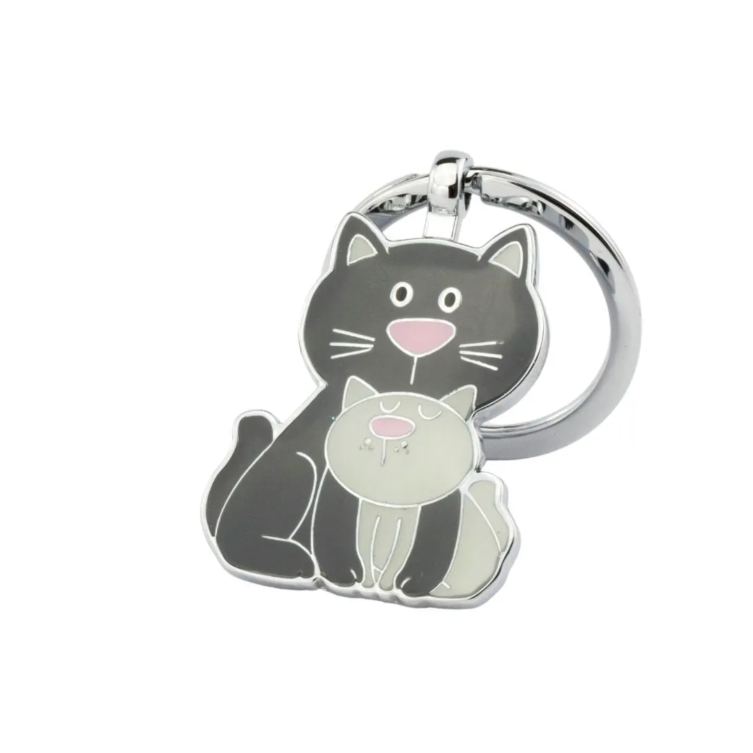 Troika Cat with Kitten Charm Keychain