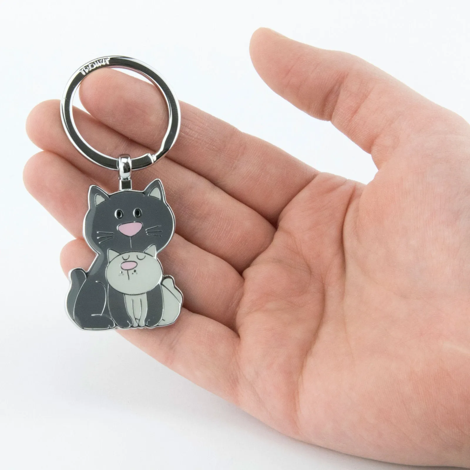 Troika Cat with Kitten Charm Keychain