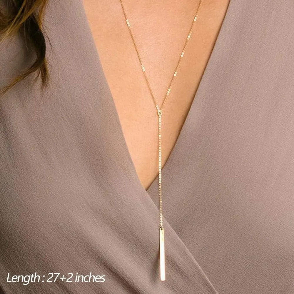 Turandoss Dainty Layered Choker Necklace, Handmade 14K Gold Plated Y Pendant Necklace Multilayer Bar Disc Necklace Adjustable Layering Choker Necklaces for Women