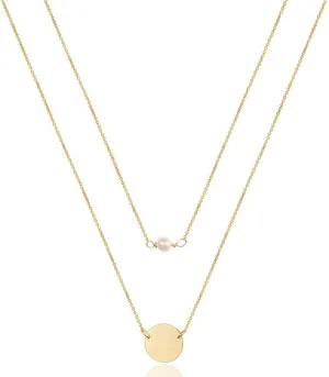 Turandoss Dainty Layered Choker Necklace, Handmade 14K Gold Plated Y Pendant Necklace Multilayer Bar Disc Necklace Adjustable Layering Choker Necklaces for Women