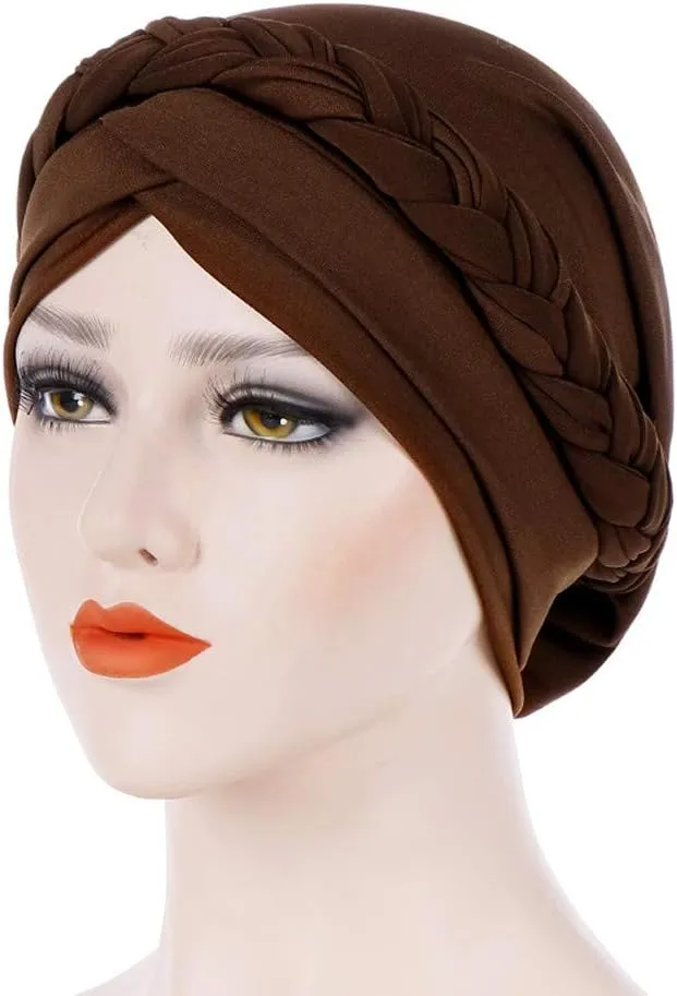 Turban for Women Pre Tied Bonnet Lightweight Braid Hair Loss Hat Stretch Head Scarf Wrap Cap Muslim Sleep Beanie