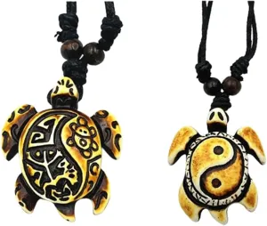 Turtle Pendant Necklace Adjustable Adjustable Handmade Rope Necklace Beach Surfer Necklace for Women Men Girls Turtle Jewelry Gift 2pcs