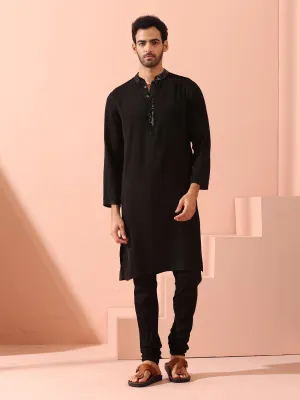 Tuxedo Black Korean Fabric with Sequin Placket Kurta