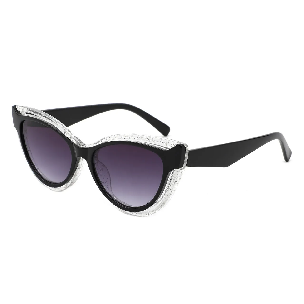 Two-Tone Cat Eye Sunglasses in Black & Translucent Glitter