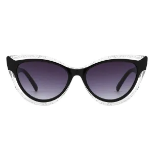 Two-Tone Cat Eye Sunglasses in Black & Translucent Glitter