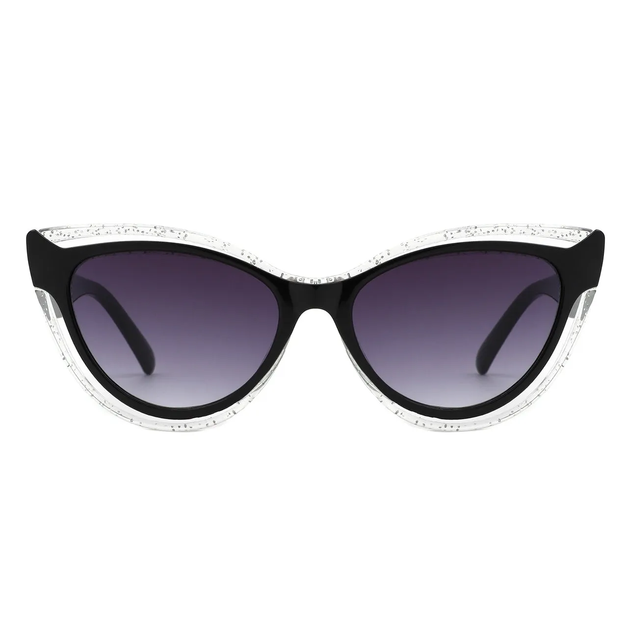 Two-Tone Cat Eye Sunglasses in Black & Translucent Glitter