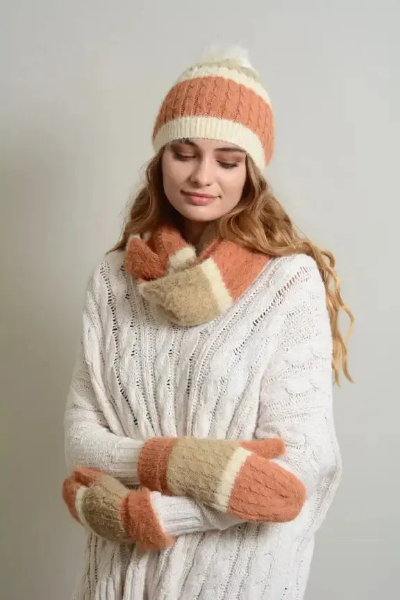 ULTRA SOFT MOHAIR WIDE STRIPE WARM MITTENS